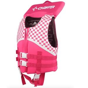 Chriffer Kids Swim Life Vest Jacket Pink Mermaid Checked Neoprene Size M 33-55lb